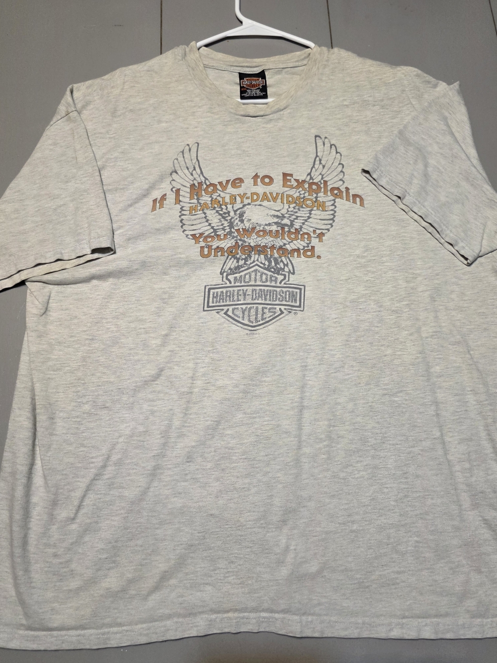 Harley-Davidson Light Gray Short Sleeve Graphic Tee with Orange Accent